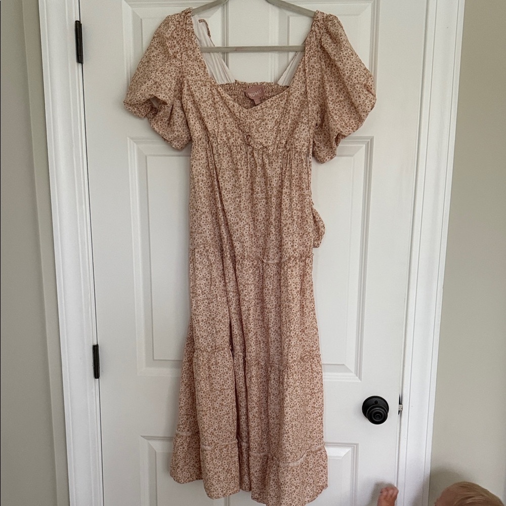Show Me Your MuMu Floral Midi Dress in Cream and Pink